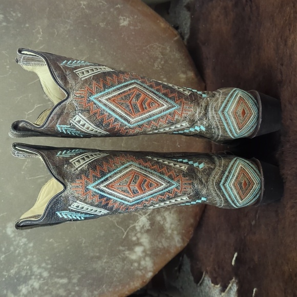 CORRAL E1037 snip toe distressed leather Aztec/Southwest cowgirl boots sz 8 NEW - Picture 4 of 16